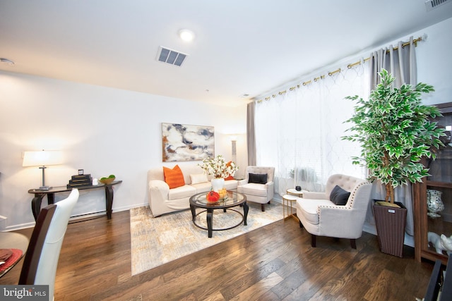 living room featuring dark hardwood / wood-style floors