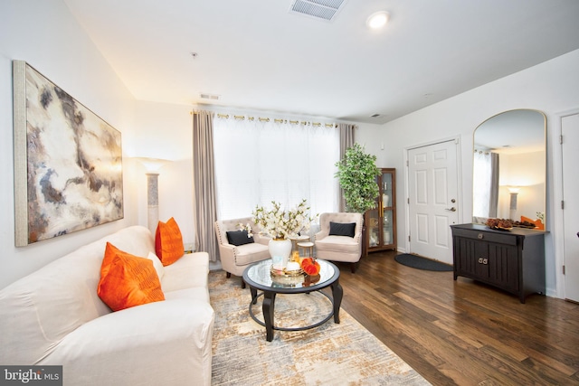 living room featuring dark hardwood / wood-style floors