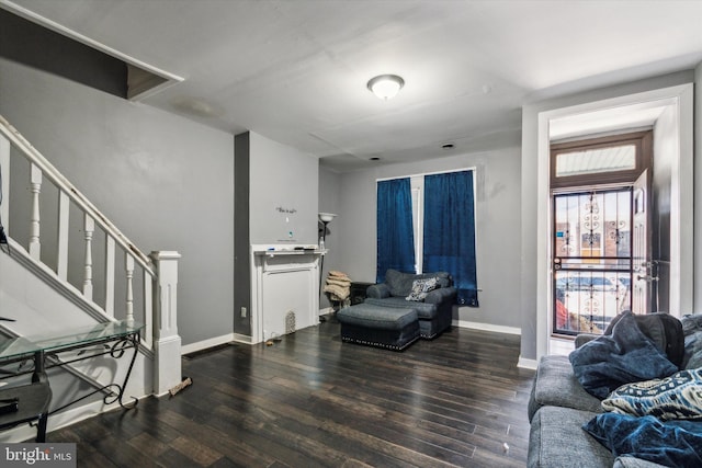 living room with dark wood-type flooring