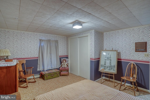 carpeted bedroom featuring a closet