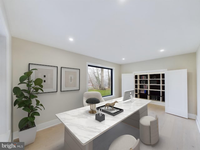 5005 Ravensworth Rd, Annandale, VA 22003 - home office with light wood finished floors, recessed lighting, and baseboards