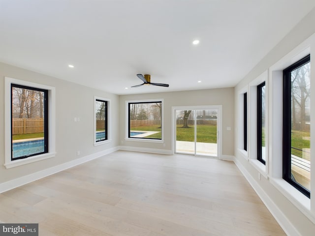 5005 Ravensworth Rd, Annandale, VA 22003 - empty room featuring light wood-type flooring, ceiling fan, baseboards, and recessed lighting