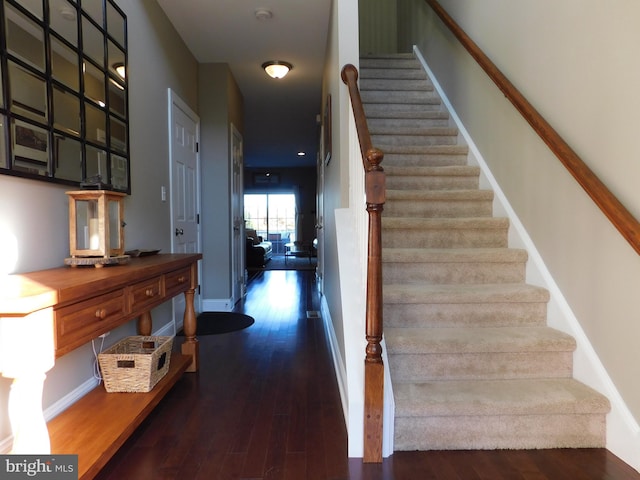 staircase with wood-type flooring