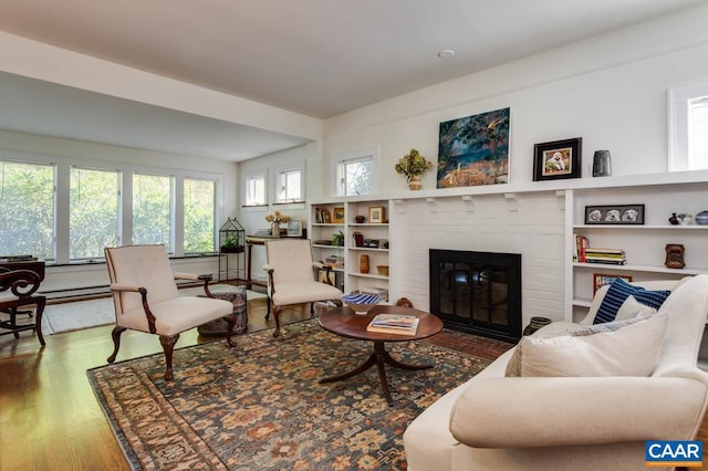 living room featuring a fireplace and hardwood / wood-style flooring