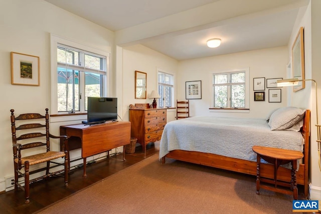 bedroom with dark hardwood / wood-style flooring