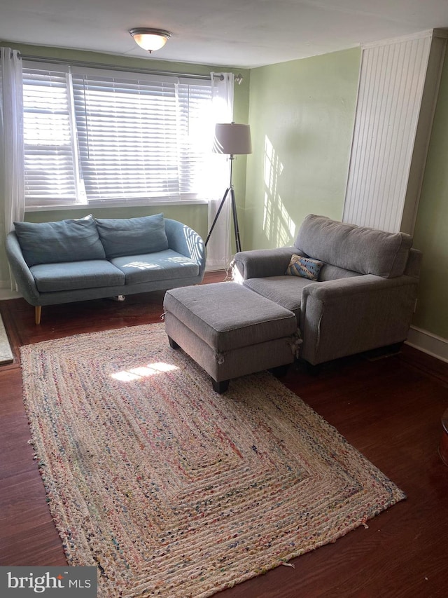 living room with dark hardwood / wood-style floors