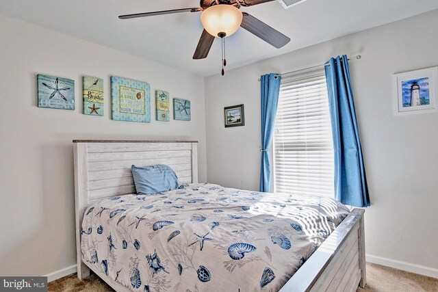 bedroom featuring carpet and ceiling fan