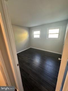 spare room with dark hardwood / wood-style floors