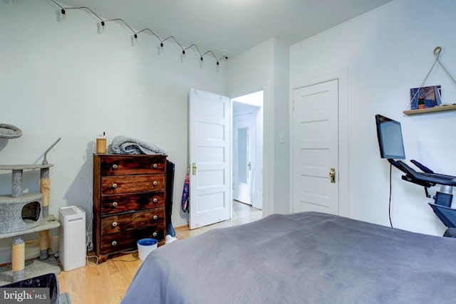 bedroom with a closet and light hardwood / wood-style flooring