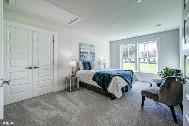 bedroom with a closet and carpet flooring