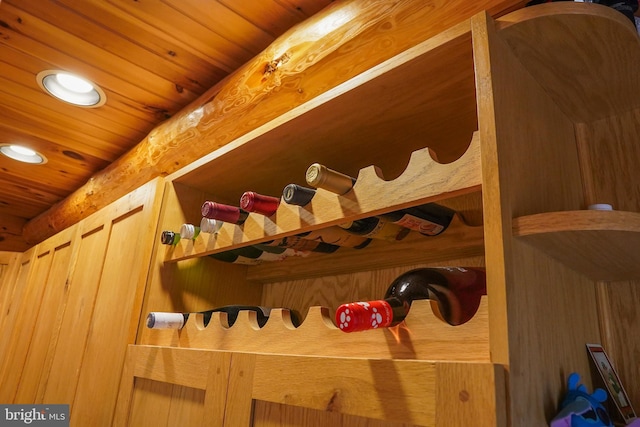 wine cellar with wood ceiling