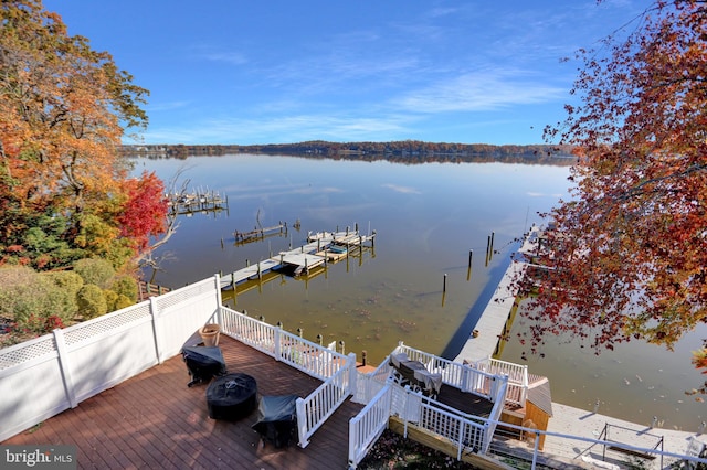 dock area featuring a water view