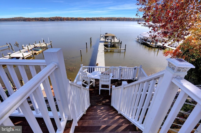 view of dock featuring a water view