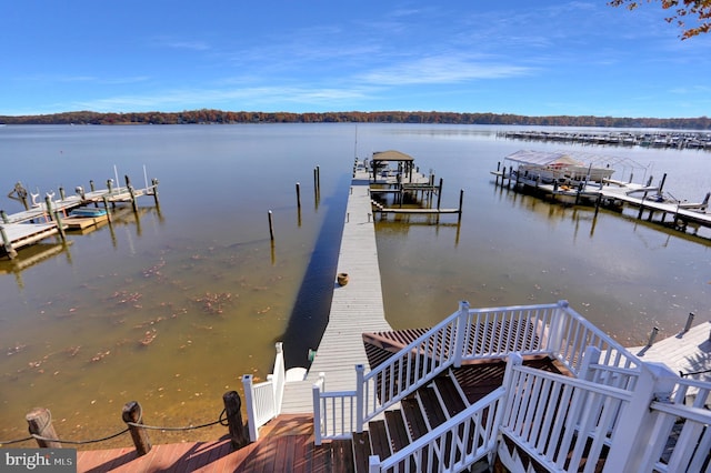 dock area with a water view