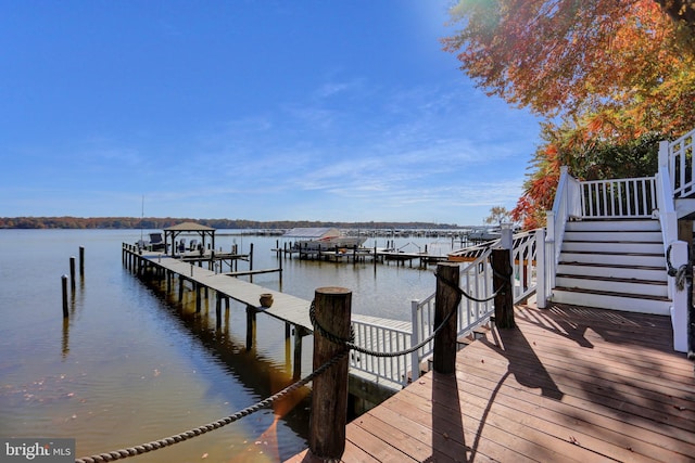 dock area featuring a water view