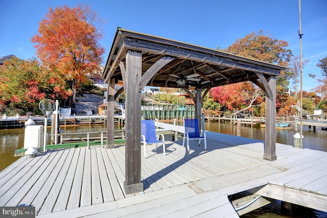 dock area with a water view