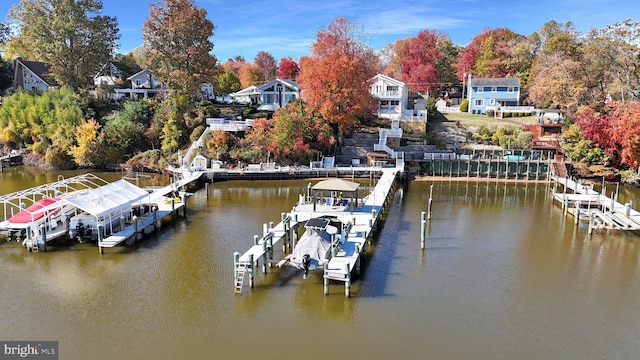 view of dock with a water view