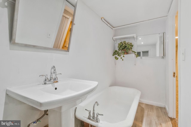 bathroom with hardwood / wood-style flooring and sink