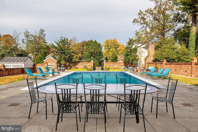 view of swimming pool featuring a patio