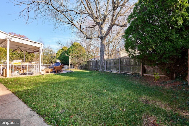 view of yard with ceiling fan