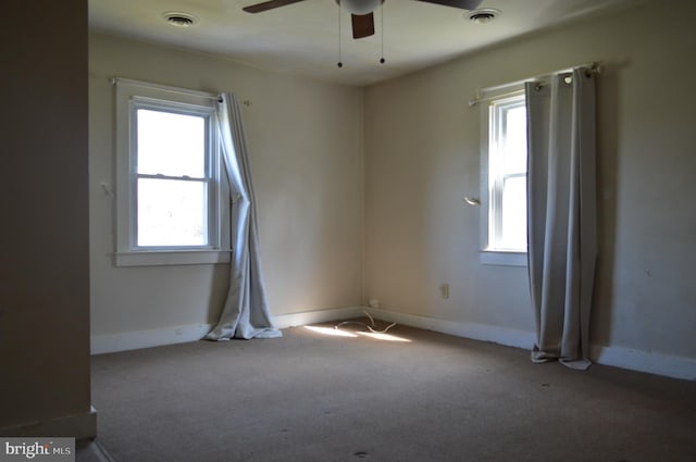 909 Ridge Rd, Westminster, MD 21157 - spare room with carpet flooring, visible vents, ceiling fan, and baseboards