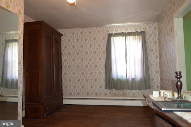 909 Ridge Rd, Westminster, MD 21157 - bathroom featuring wallpapered walls, wood finished floors, and a baseboard radiator
