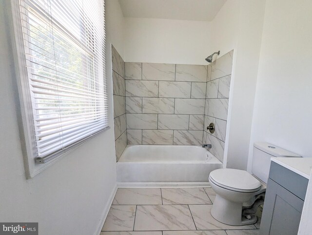 5200 Ballman, Brooklyn, MD 21225 - full bathroom with baseboards, toilet, shower / bath combination, vanity, and marble finish floor