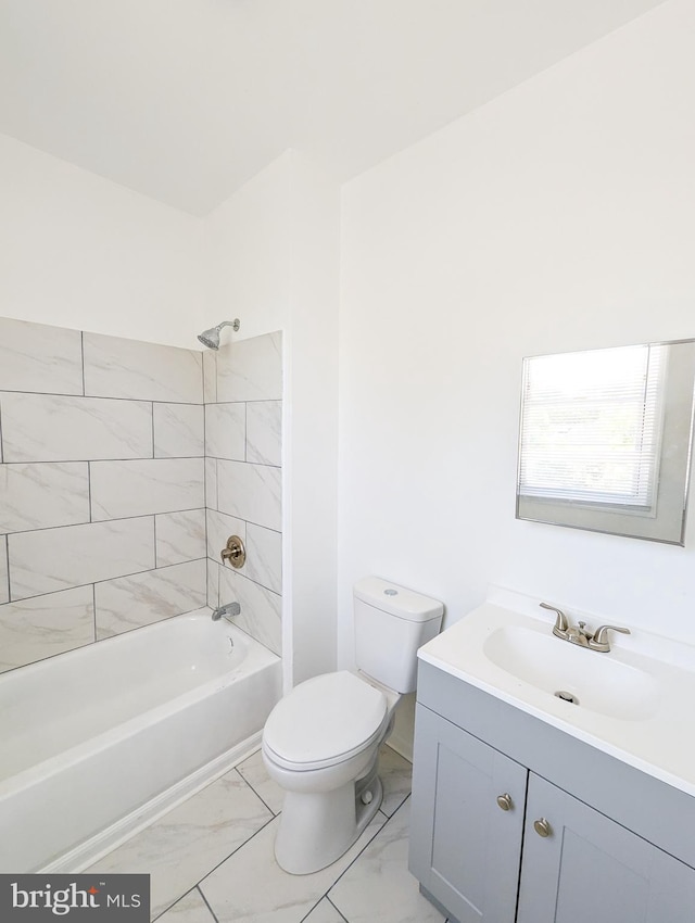 5200 Ballman, Brooklyn, MD 21225 - bathroom featuring vanity, shower / washtub combination, toilet, and marble finish floor
