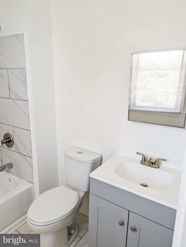 5200 Ballman, Brooklyn, MD 21225 - bathroom with shower / bathing tub combination, toilet, vanity, and marble finish floor