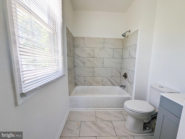 5200 Ballman, Brooklyn, MD 21225 - full bath with marble finish floor, toilet, shower / bath combination, vanity, and baseboards