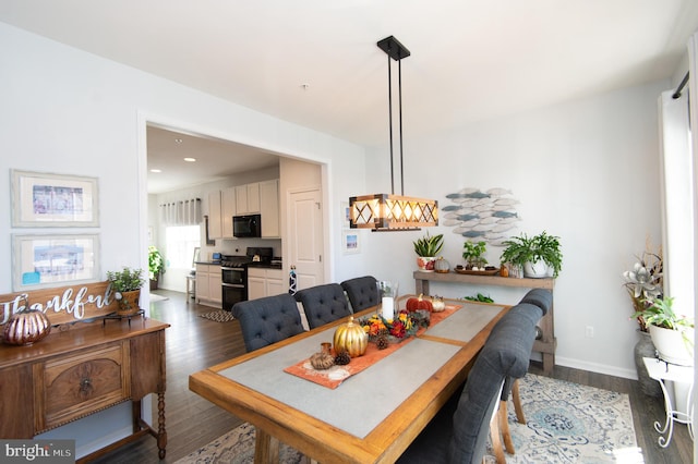 dining area with dark hardwood / wood-style flooring