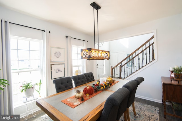 dining room featuring wood-type flooring and plenty of natural light