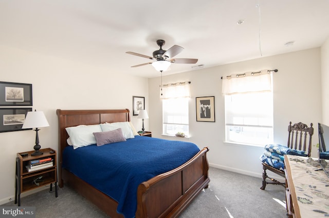 bedroom with carpet floors and ceiling fan