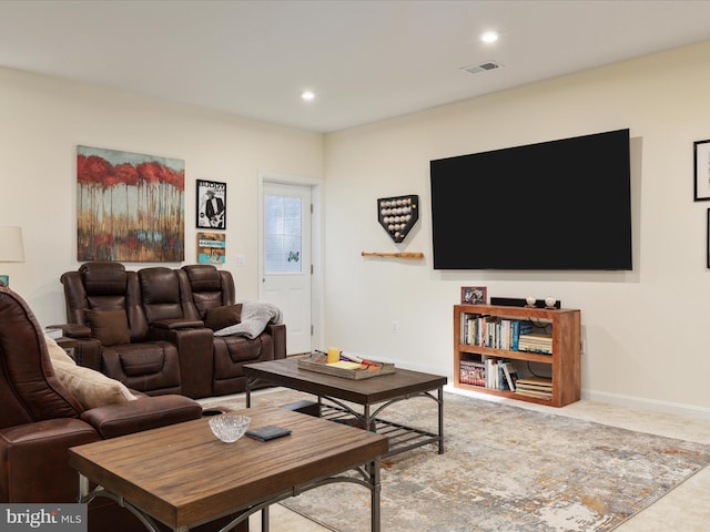 living room with carpet flooring