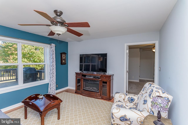 living room with ceiling fan