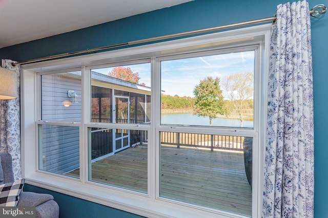 doorway featuring a water view