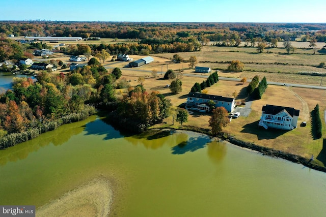 aerial view with a water view and a rural view