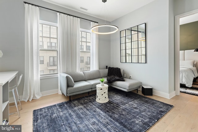 living room with hardwood / wood-style flooring