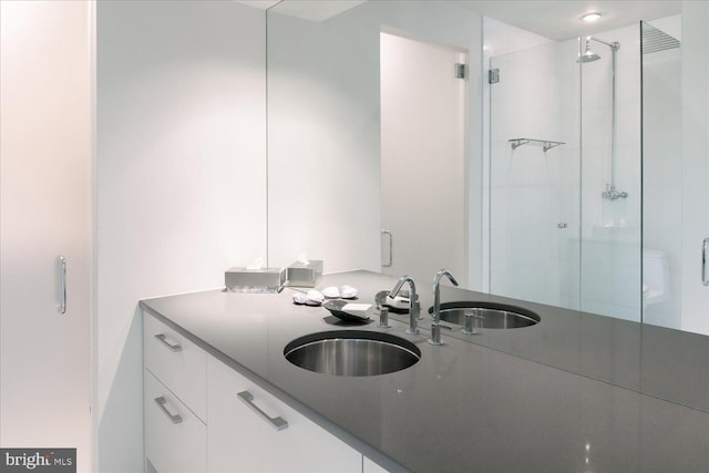 bathroom with vanity and a shower stall