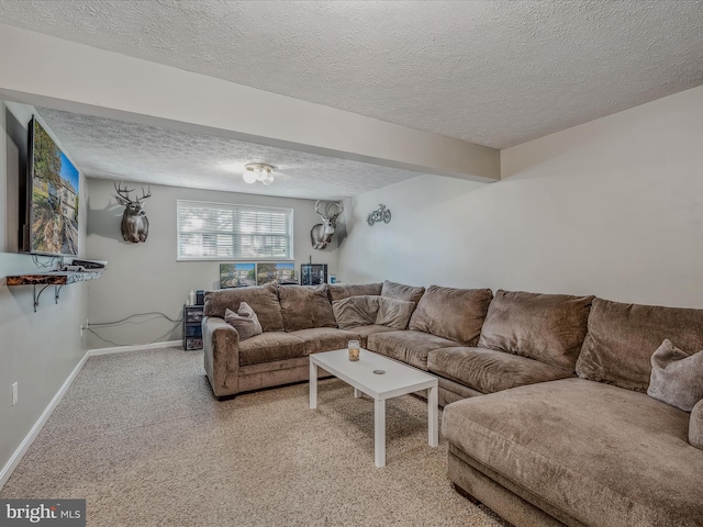 living room with a textured ceiling