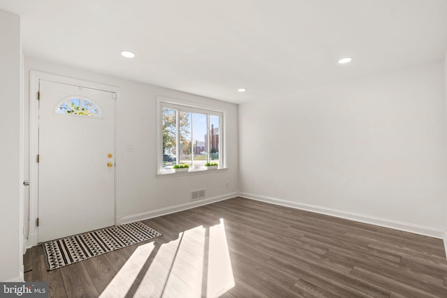 foyer entrance with dark wood-type flooring