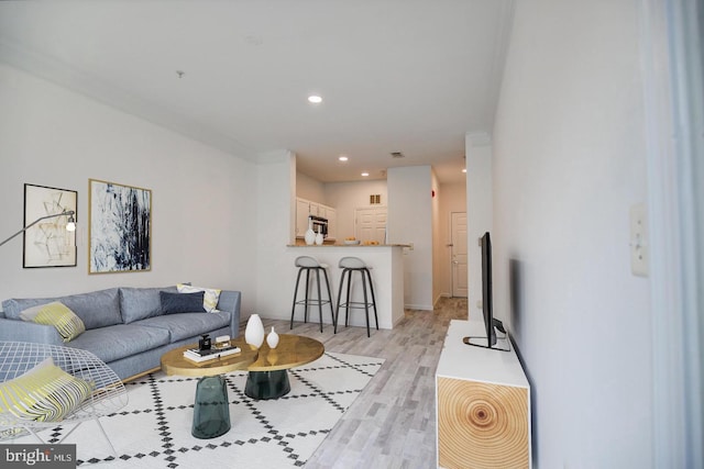 living room with light hardwood / wood-style flooring