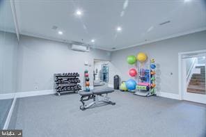 workout area featuring a wall unit AC