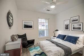 bedroom featuring ceiling fan