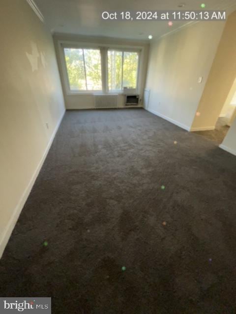 empty room with crown molding and carpet floors