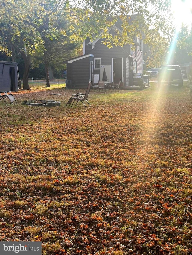 view of yard with a storage shed