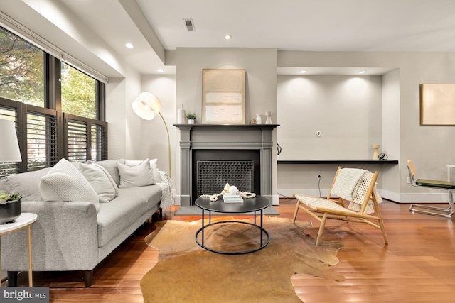 living room with hardwood / wood-style flooring