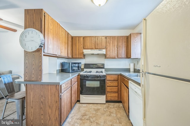 kitchen with sink and white appliances