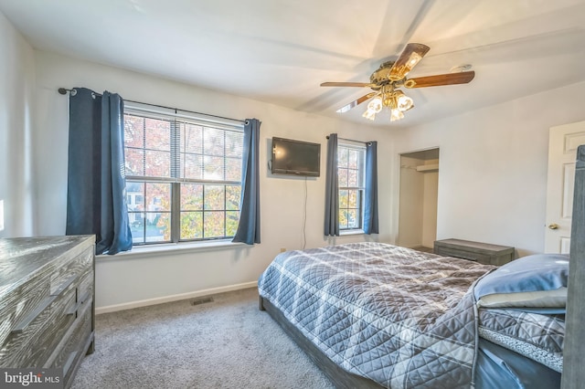 bedroom featuring carpet flooring and ceiling fan