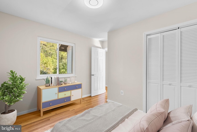 bedroom featuring a closet and hardwood / wood-style flooring